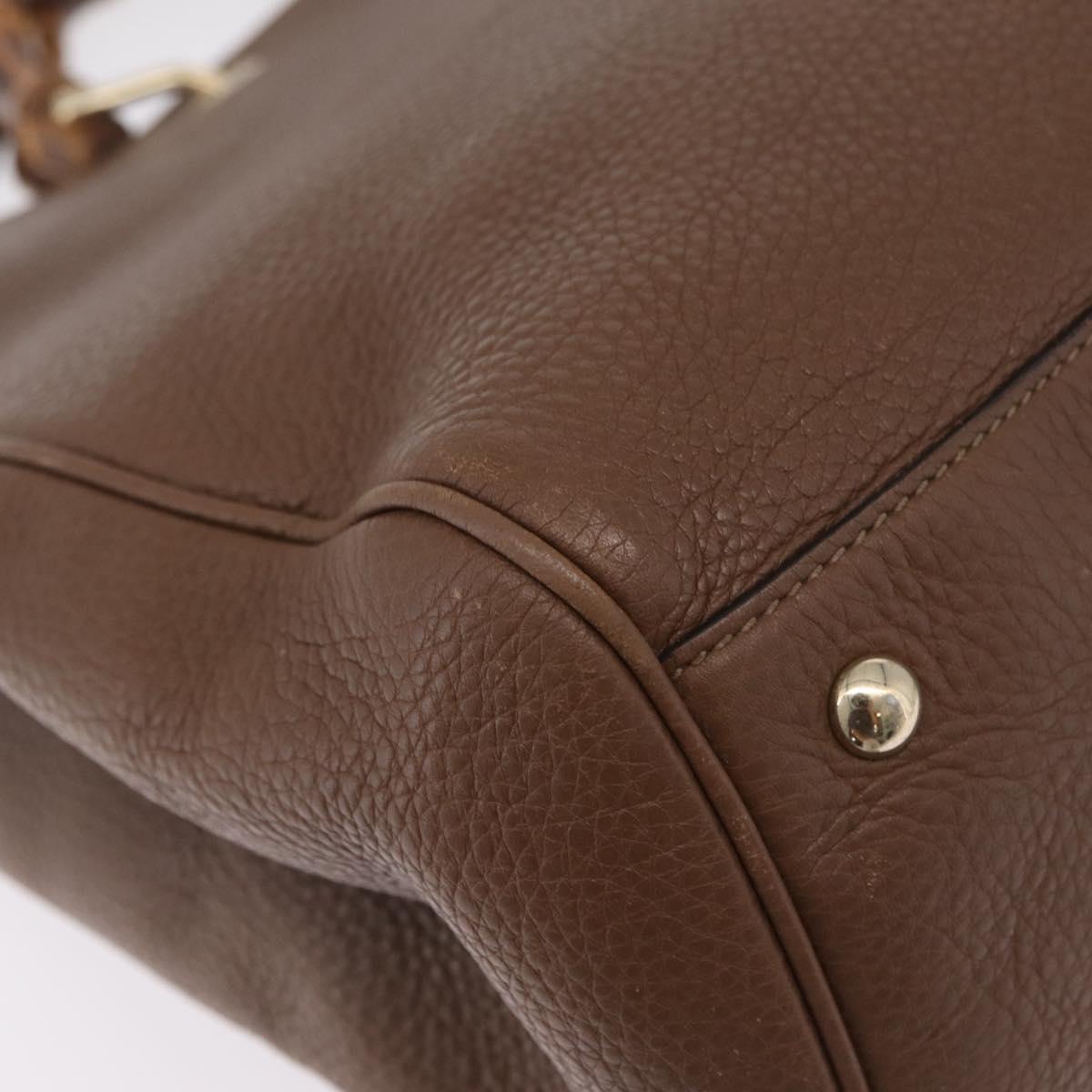 GUCCI Bamboo Hand Bag Leather 2way Brown Gold 323658 Auth ki6923A