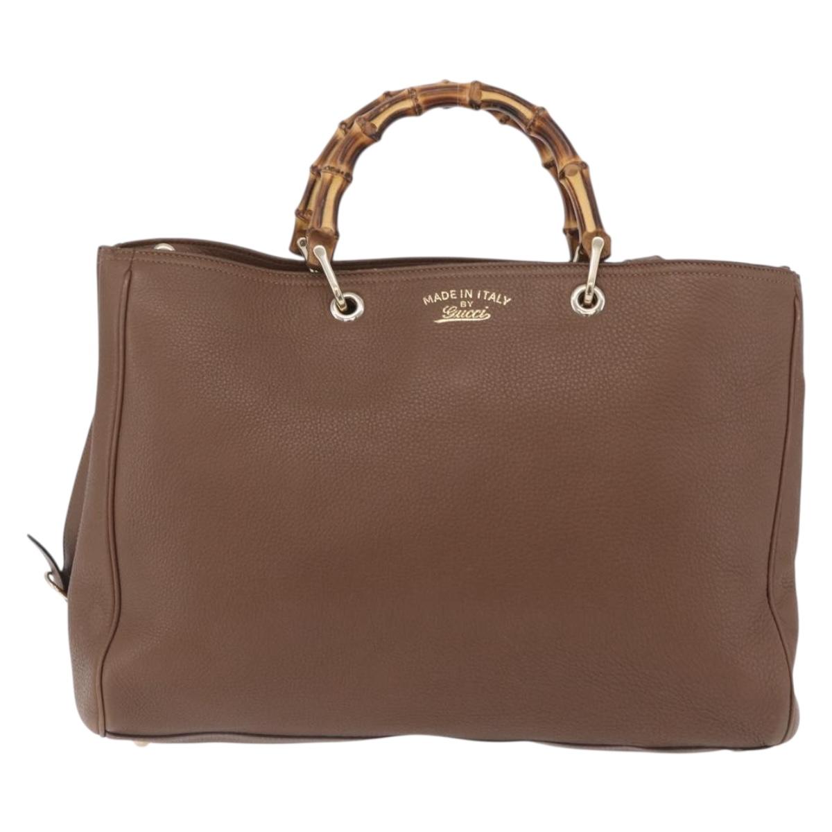 GUCCI Bamboo Hand Bag Leather 2way Brown Gold 323658 Auth ki6923A