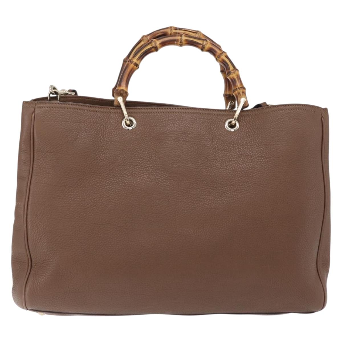 GUCCI Bamboo Hand Bag Leather 2way Brown Gold 323658 Auth ki6923A