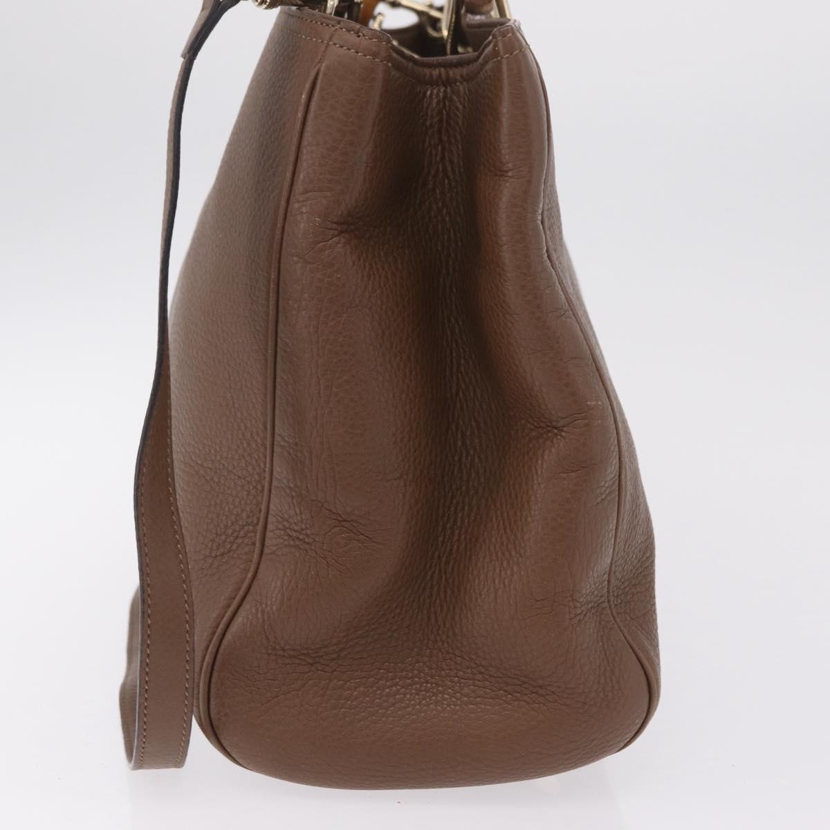 GUCCI Bamboo Hand Bag Leather 2way Brown Gold 323658 Auth ki6923A