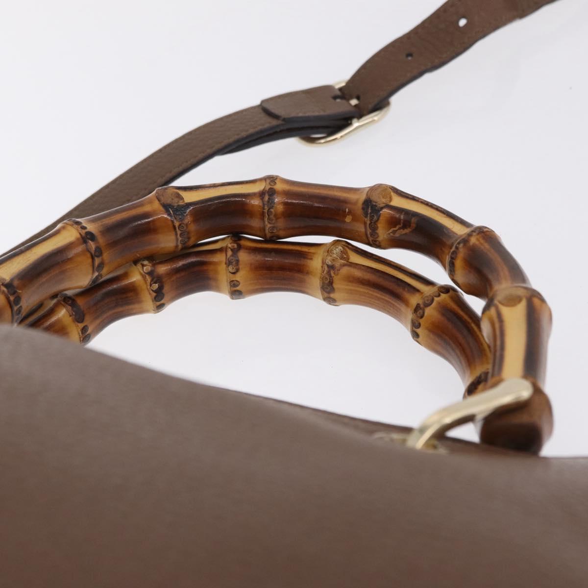 GUCCI Bamboo Hand Bag Leather 2way Brown Gold 323658 Auth ki6923A