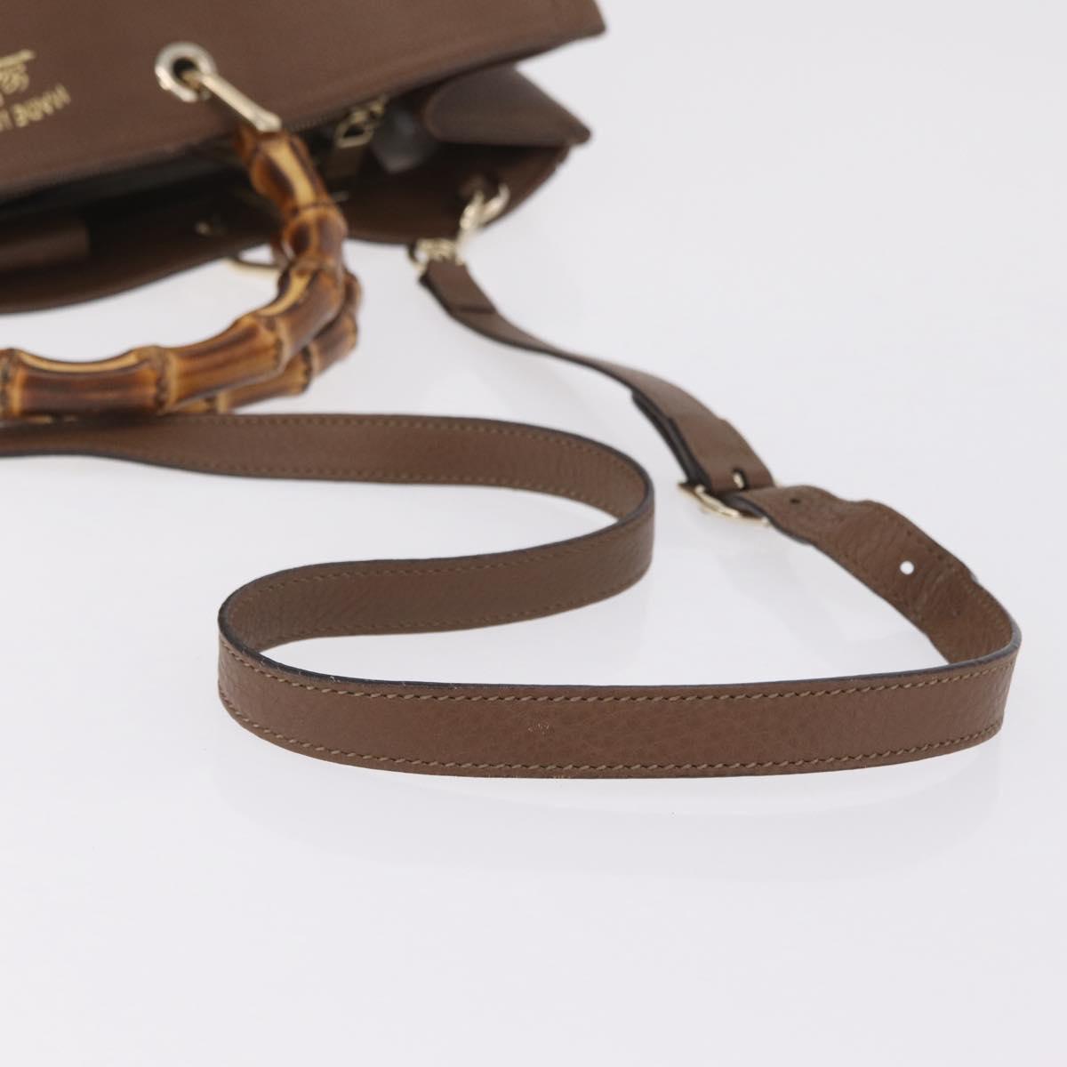 GUCCI Bamboo Hand Bag Leather 2way Brown Gold 323658 Auth ki6923A