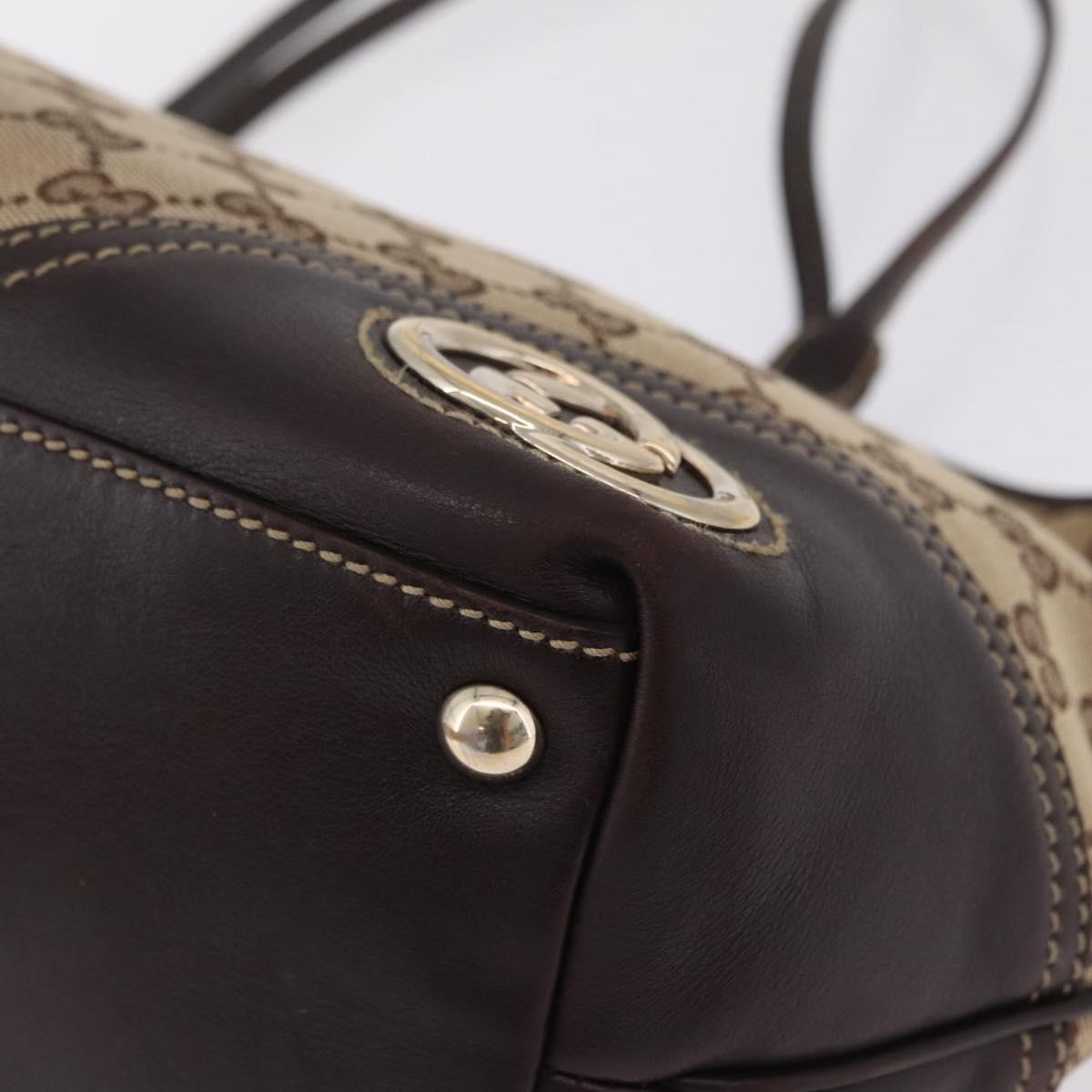 GUCCI GG Canvas Tote Bag Beige Gold Tone 169946 Auth ki6925