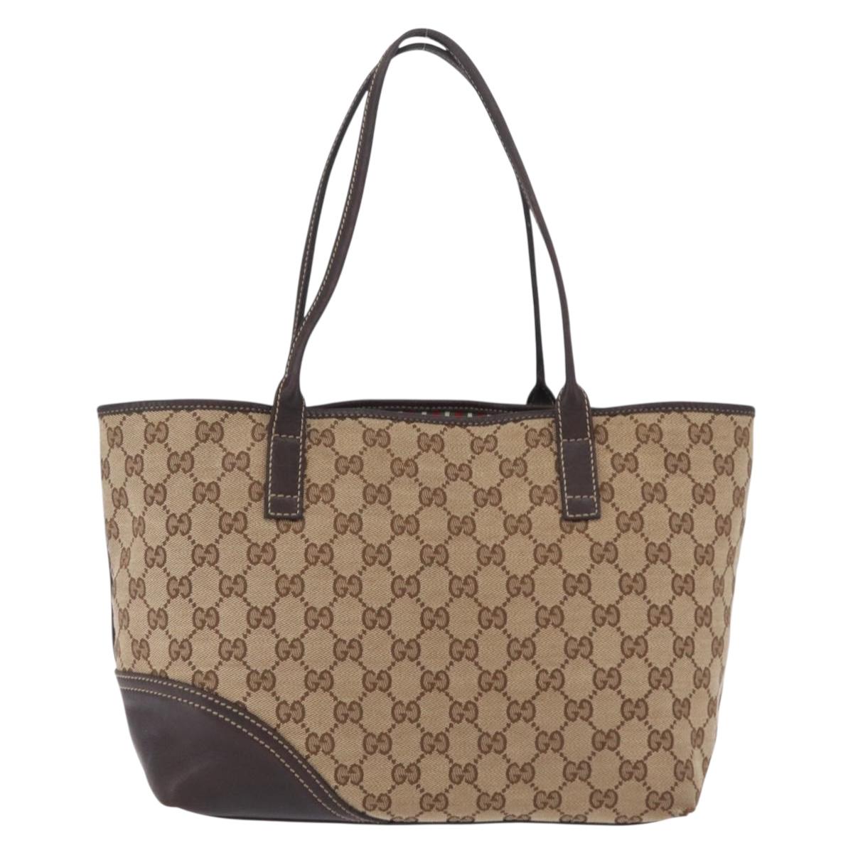 GUCCI GG Canvas Tote Bag Beige Gold Tone 169946 Auth ki6925