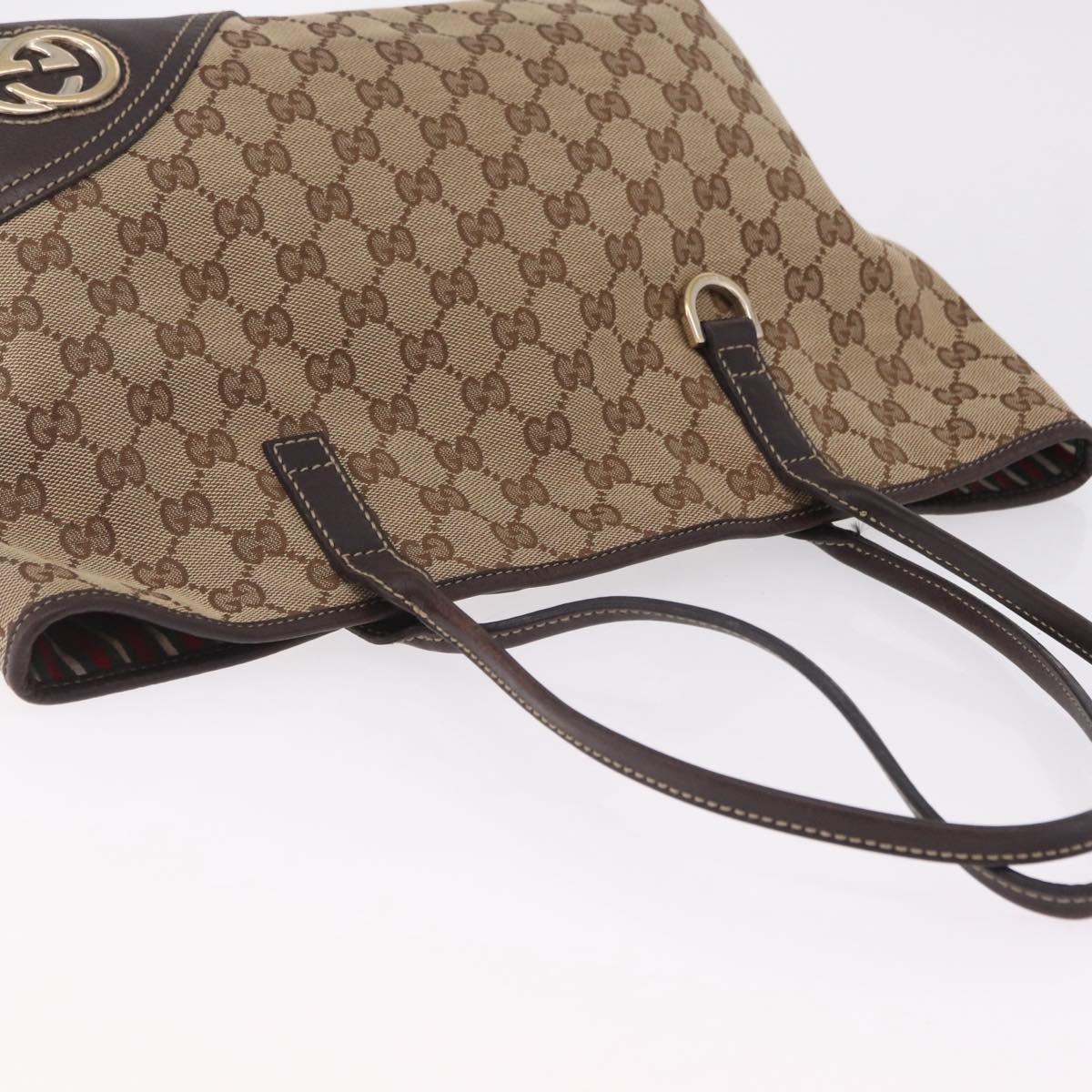 GUCCI GG Canvas Tote Bag Beige Gold Tone 169946 Auth ki6925