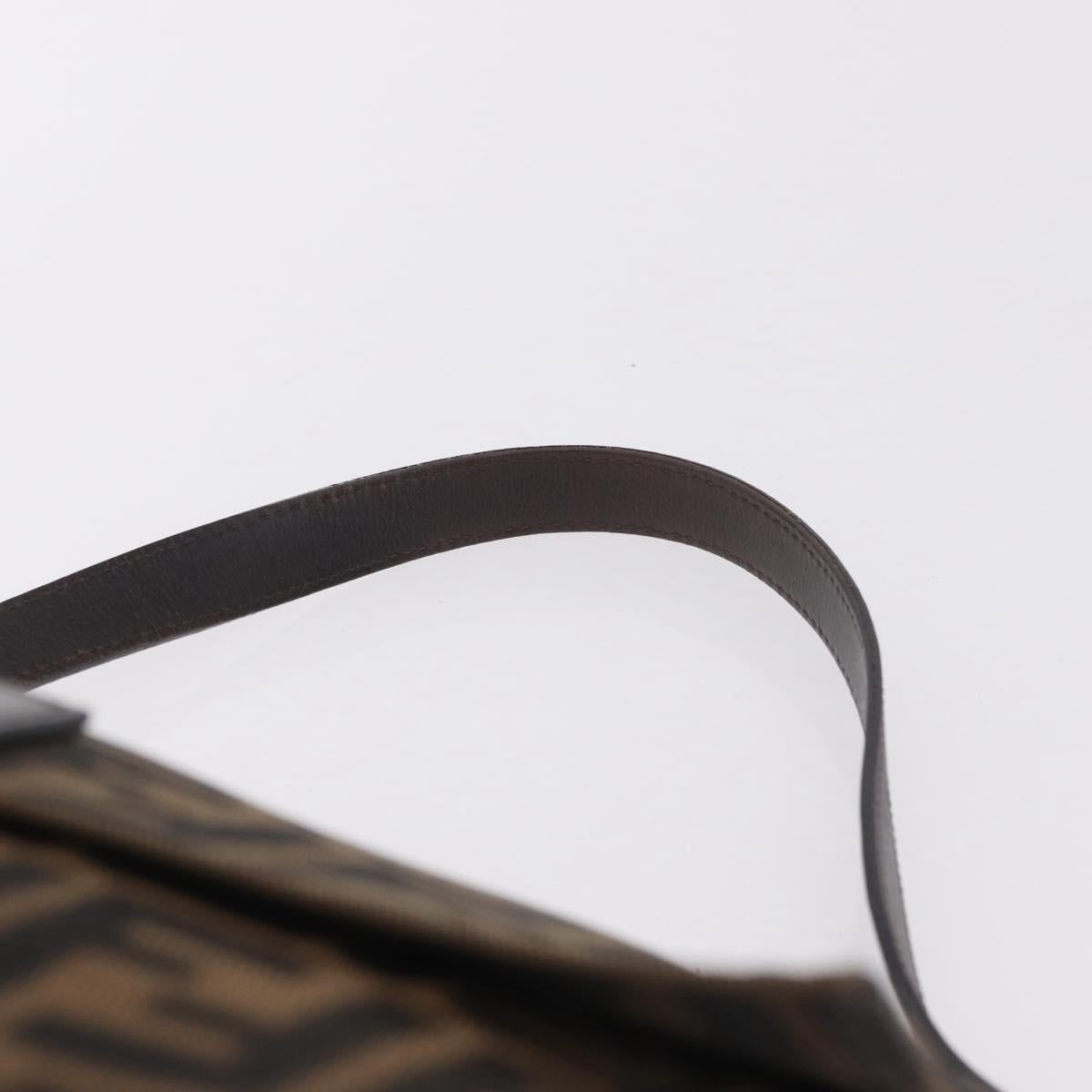 FENDI Zucca Canvas Mamma Baguette Shoulder Bag Brown Silver Auth ki6929V