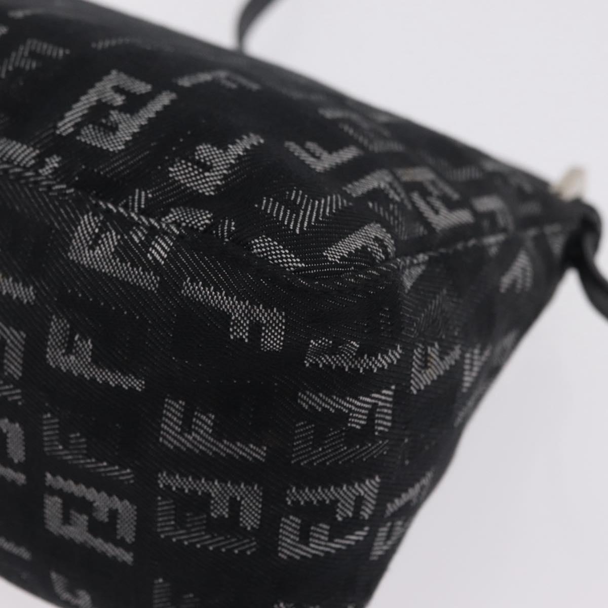 FENDI Zucchino Canvas Shoulder Bag Black Silver 8BR267 Auth ki6930V