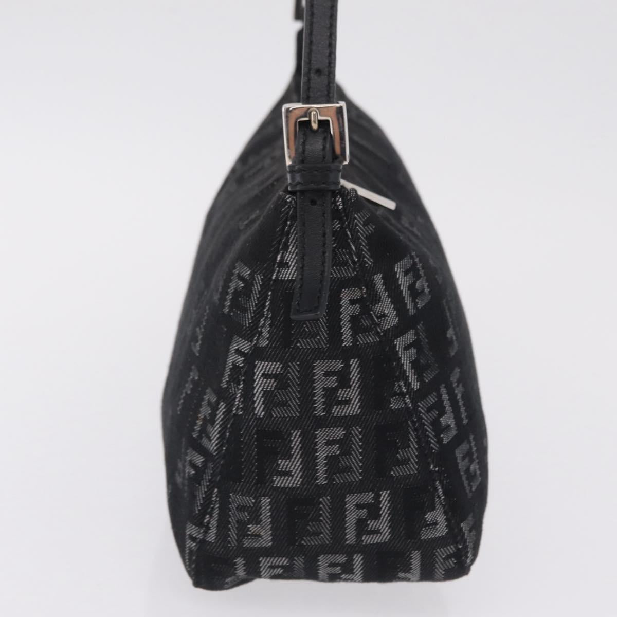 FENDI Zucchino Canvas Shoulder Bag Black Silver 8BR267 Auth ki6930V