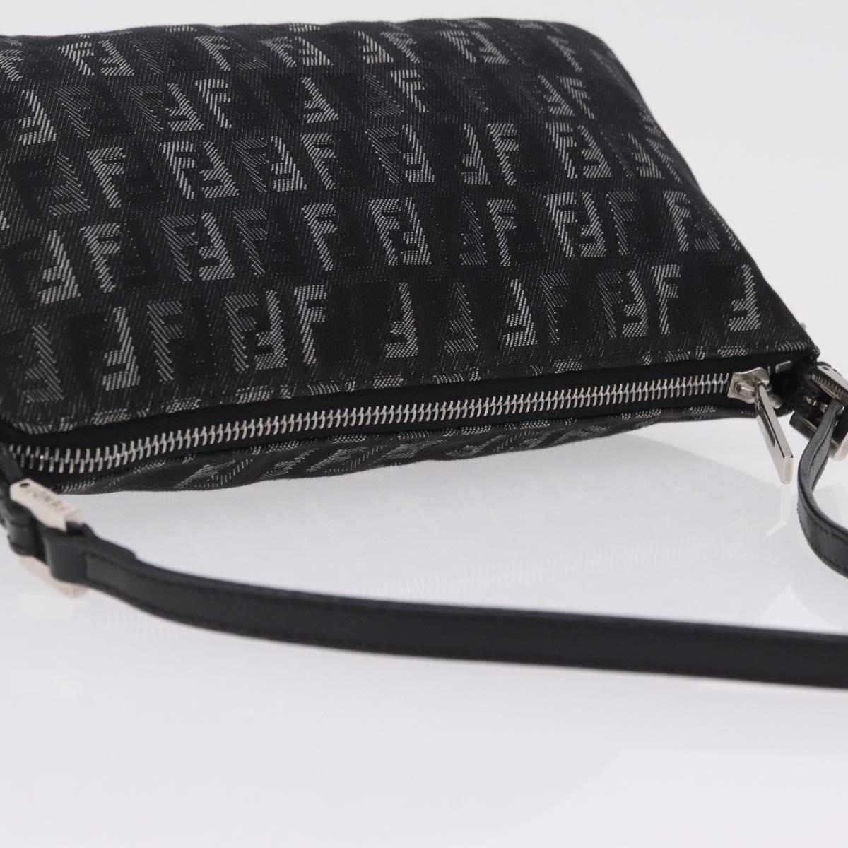 FENDI Zucchino Canvas Shoulder Bag Black Silver 8BR267 Auth ki6930V
