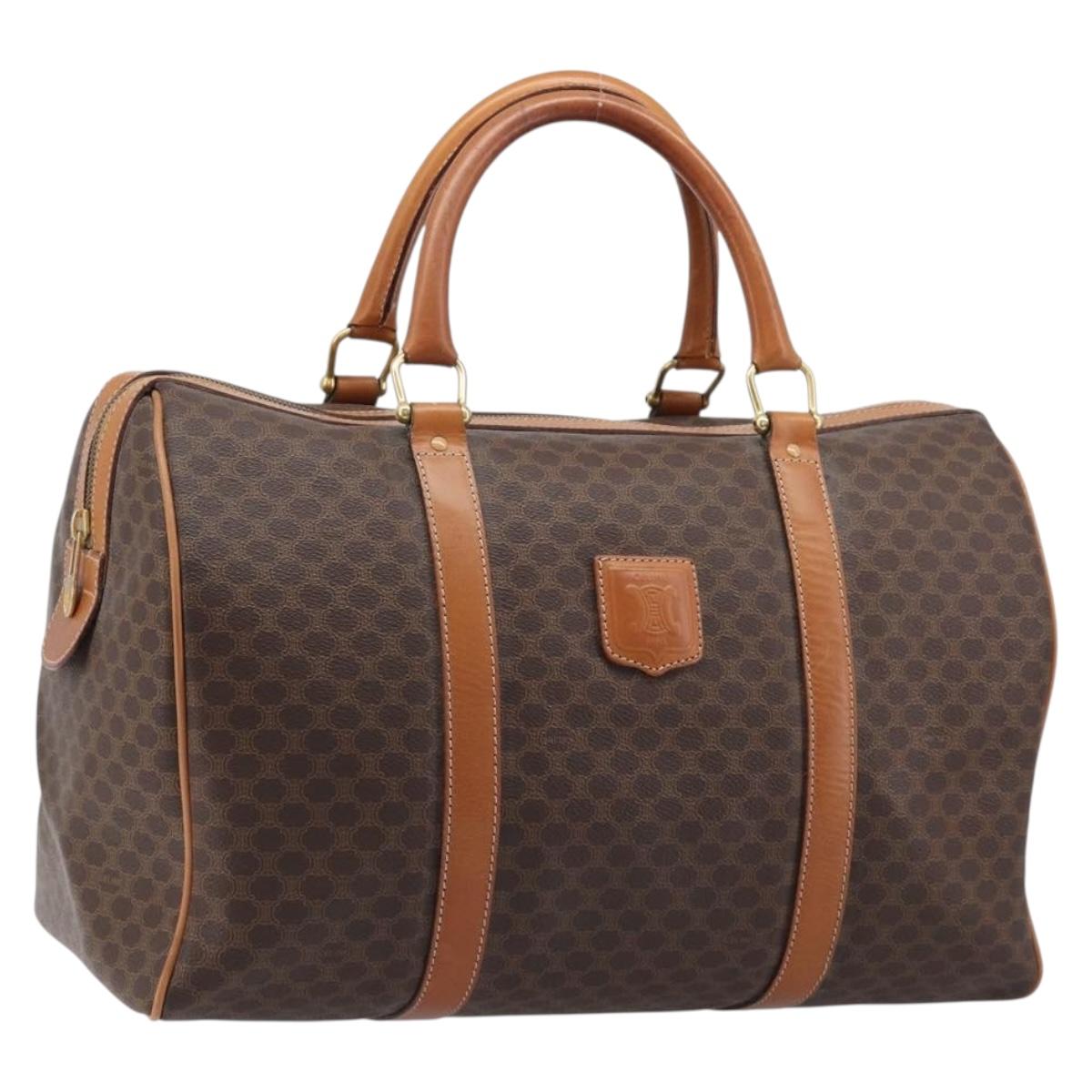 CELINE Macadam Boston Bag PVC Brown Gold Tone Auth ki6937
