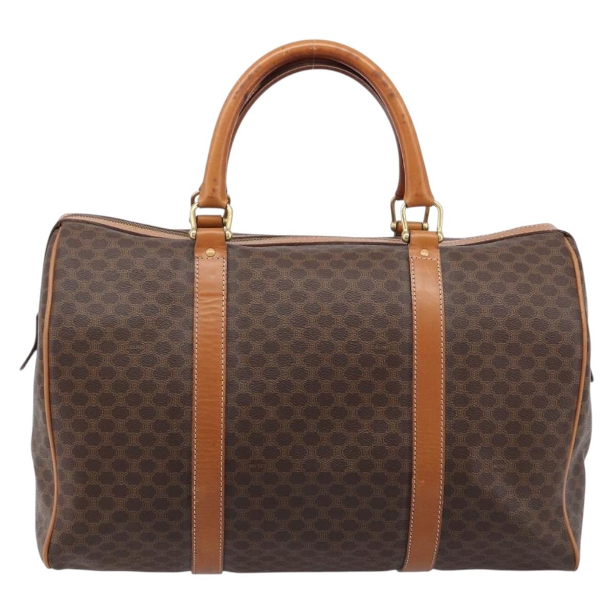 CELINE Macadam Boston Bag PVC Brown Gold Tone Auth ki6937