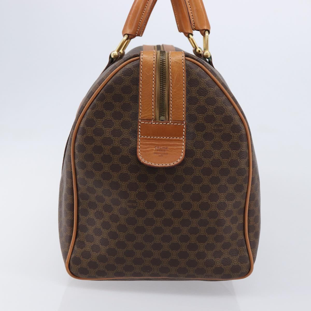 CELINE Macadam Boston Bag PVC Brown Gold Tone Auth ki6937