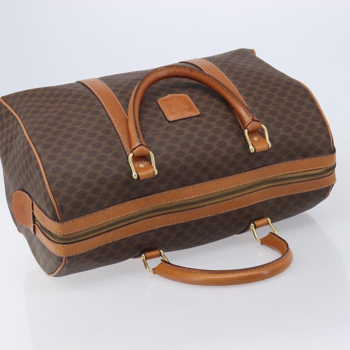 CELINE Macadam Boston Bag PVC Brown Gold Tone Auth ki6937