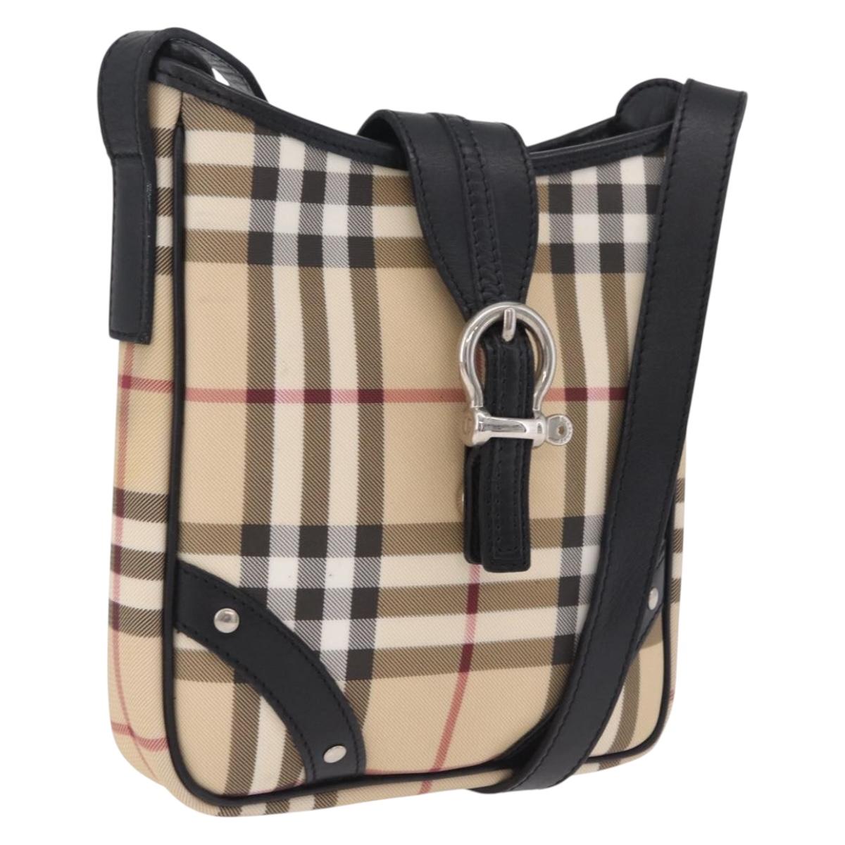 BURBERRY Nova Check Shoulder Bag PVC Leather Beige Silver Auth ki6942V
