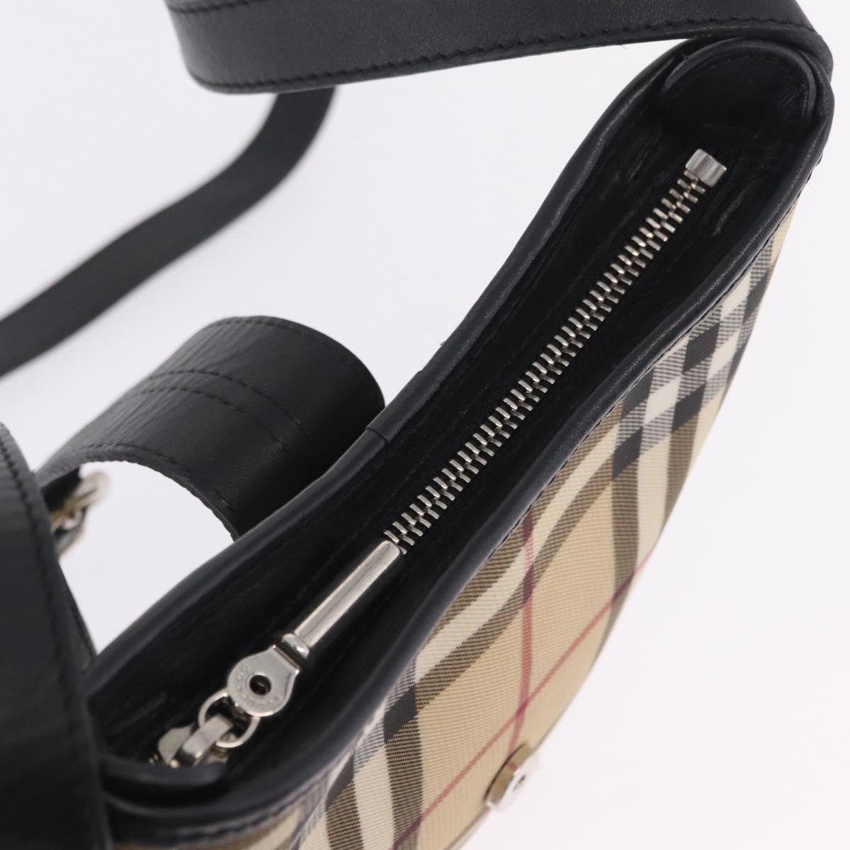 BURBERRY Nova Check Shoulder Bag PVC Leather Beige Silver Auth ki6942V