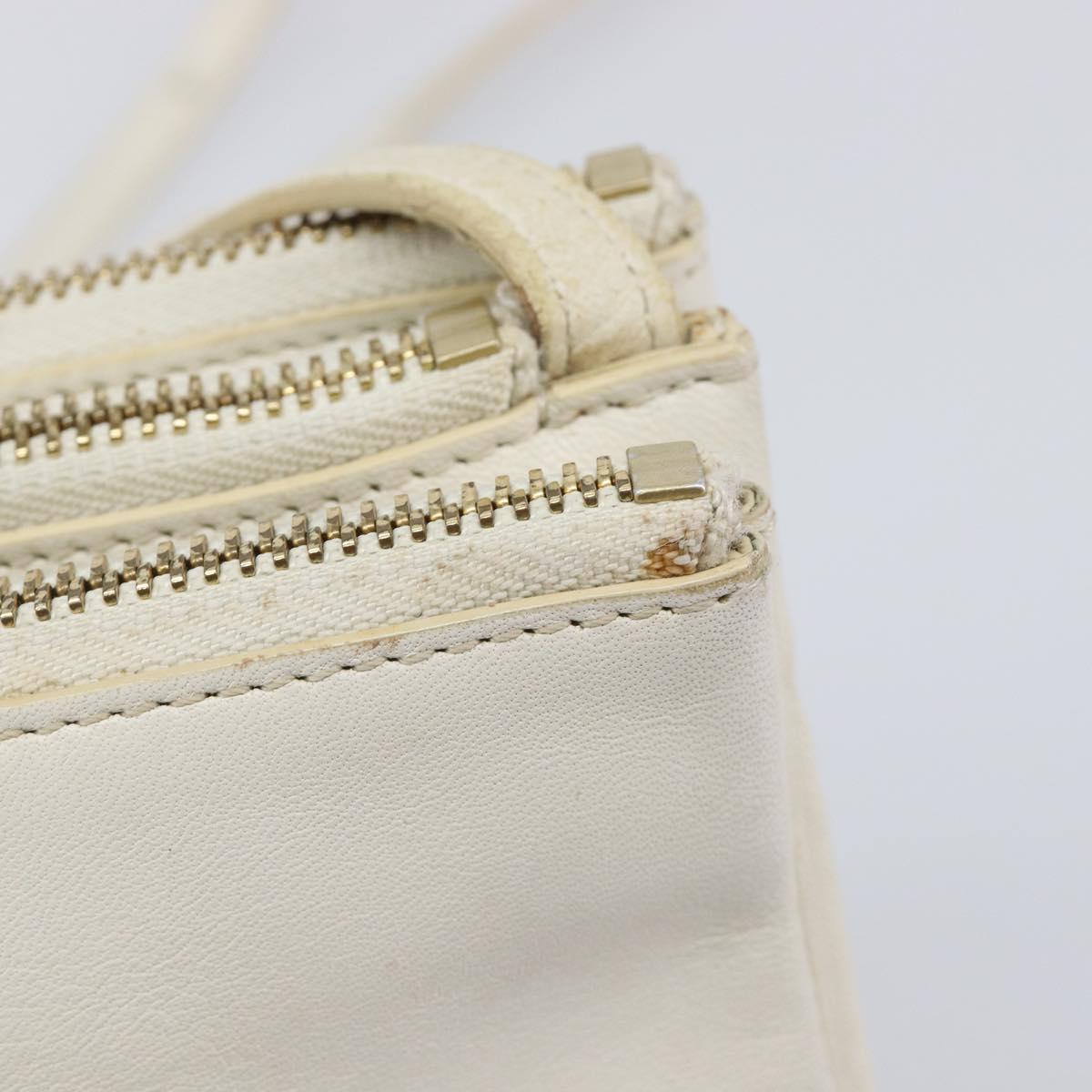 CELINE Trio Large Shoulder Bag Leather White Gold Tone Auth ki6945