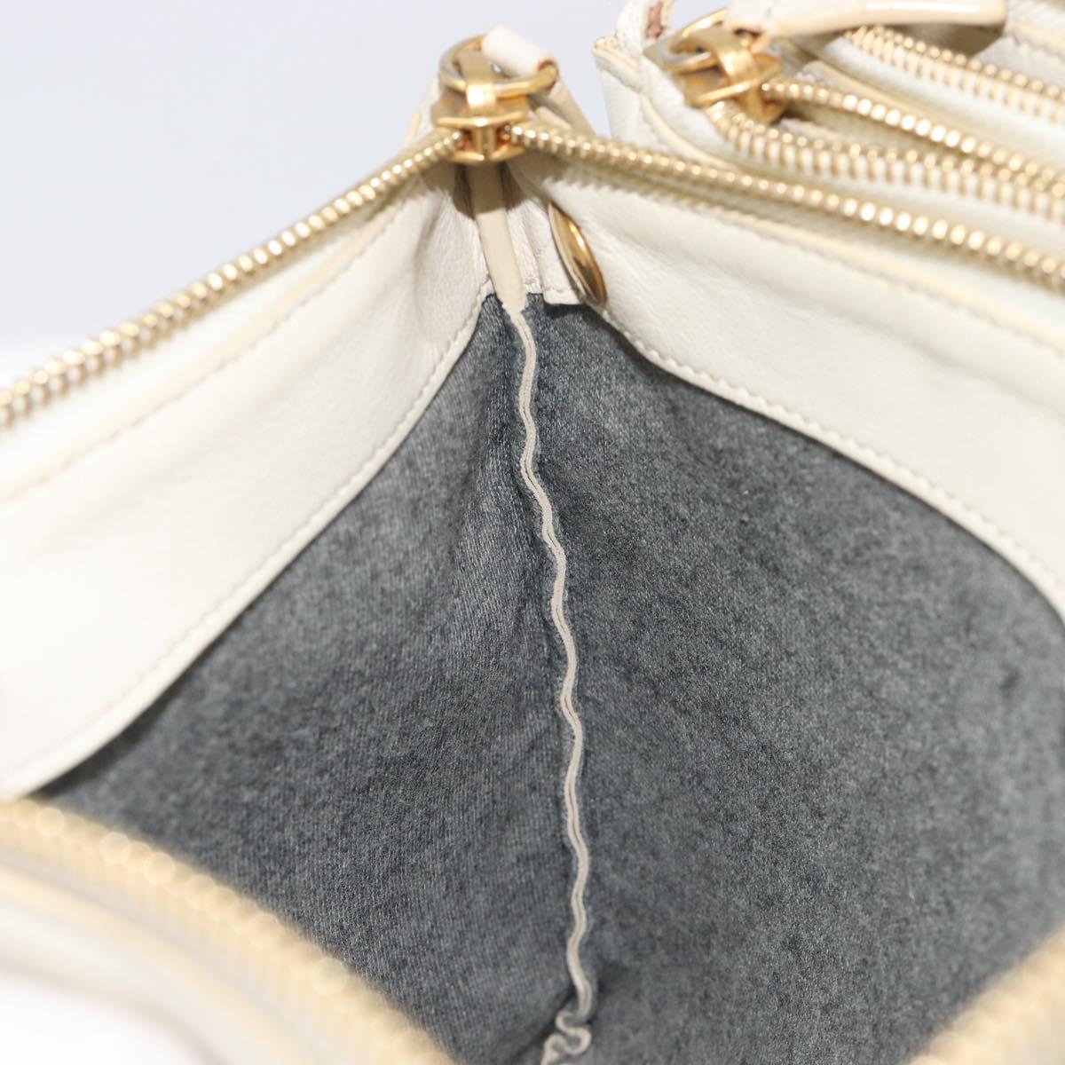 CELINE Trio Large Shoulder Bag Leather White Gold Tone Auth ki6945