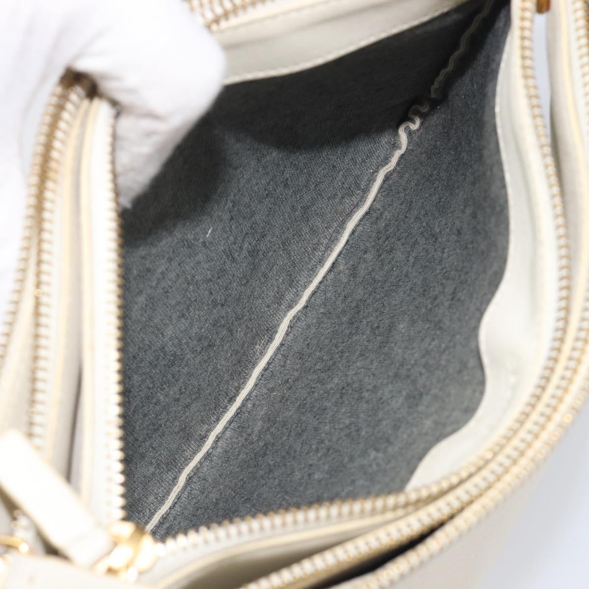 CELINE Trio Large Shoulder Bag Leather White Gold Tone Auth ki6945