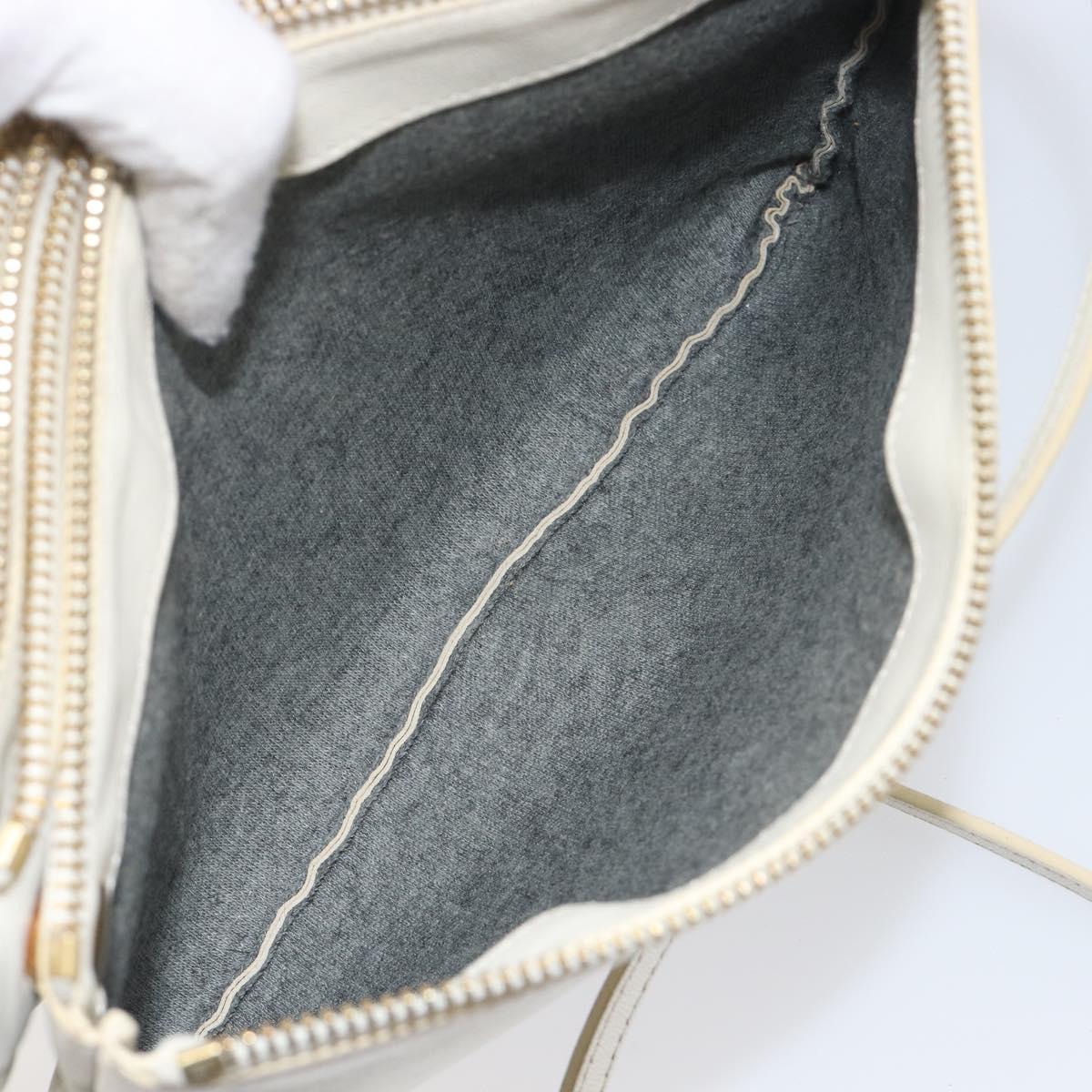 CELINE Trio Large Shoulder Bag Leather White Gold Tone Auth ki6945