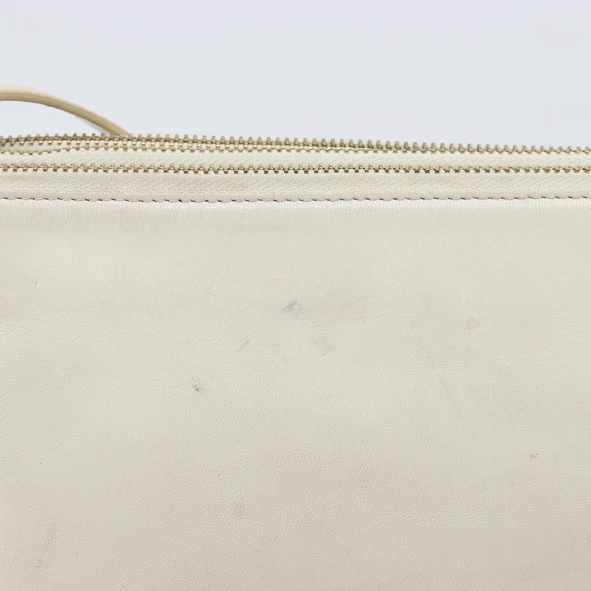 CELINE Trio Large Shoulder Bag Leather White Gold Tone Auth ki6945