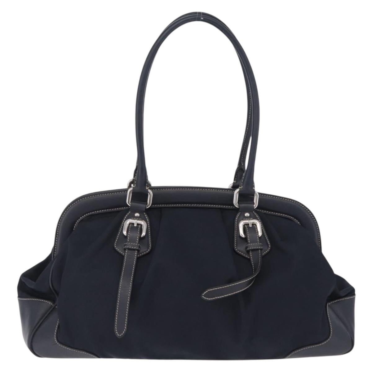 PRADA Boston Bag Nylon Navy Silver Auth ki6952V
