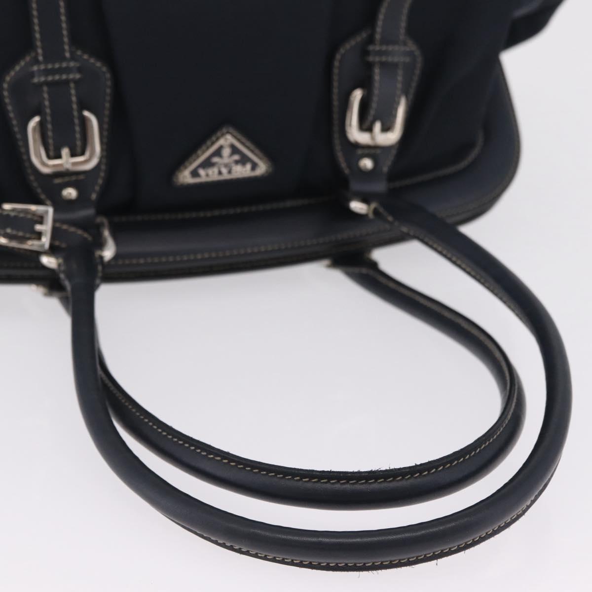 PRADA Boston Bag Nylon Navy Silver Auth ki6952V