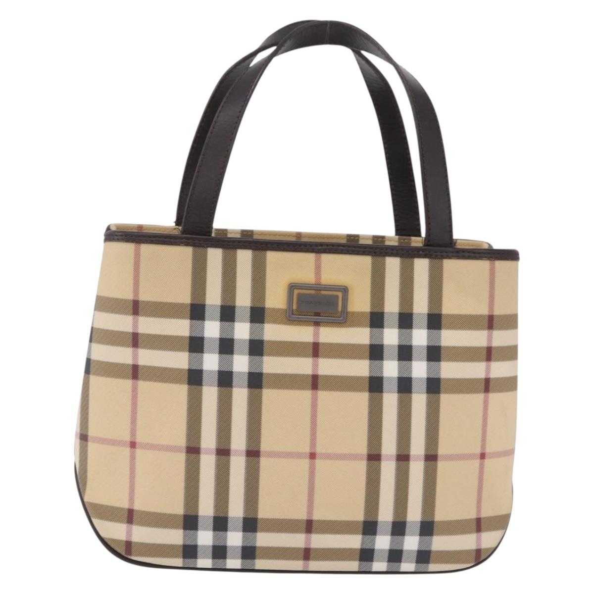 BURBERRY Nova Check Hand Bag PVC Leather Beige Silver Auth ki6960A
