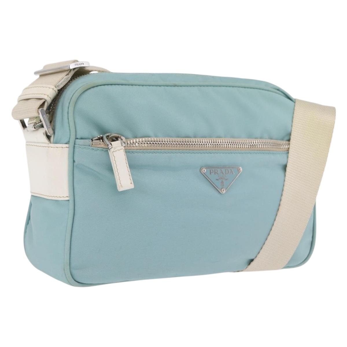 PRADA Shoulder Bag Nylon Light Blue Silver Auth ki6964A