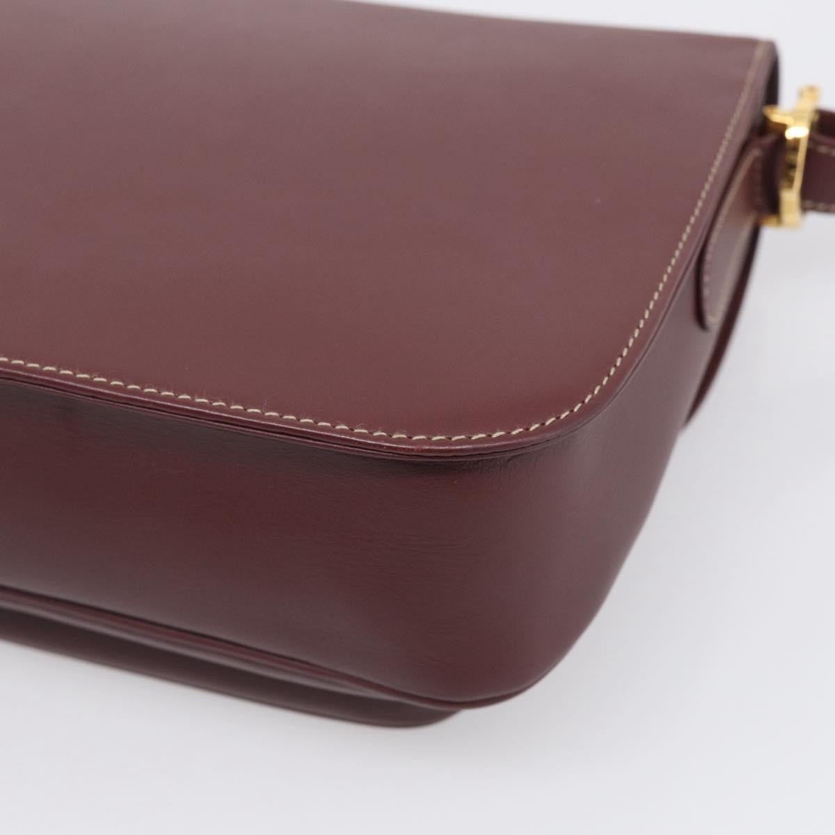 Cartier Shoulder Bag Leather Bordeaux Gold Auth ki6976V