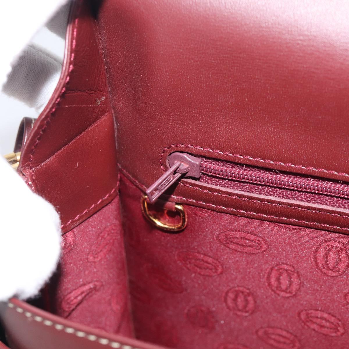 Cartier Shoulder Bag Leather Bordeaux Gold Auth ki6976V