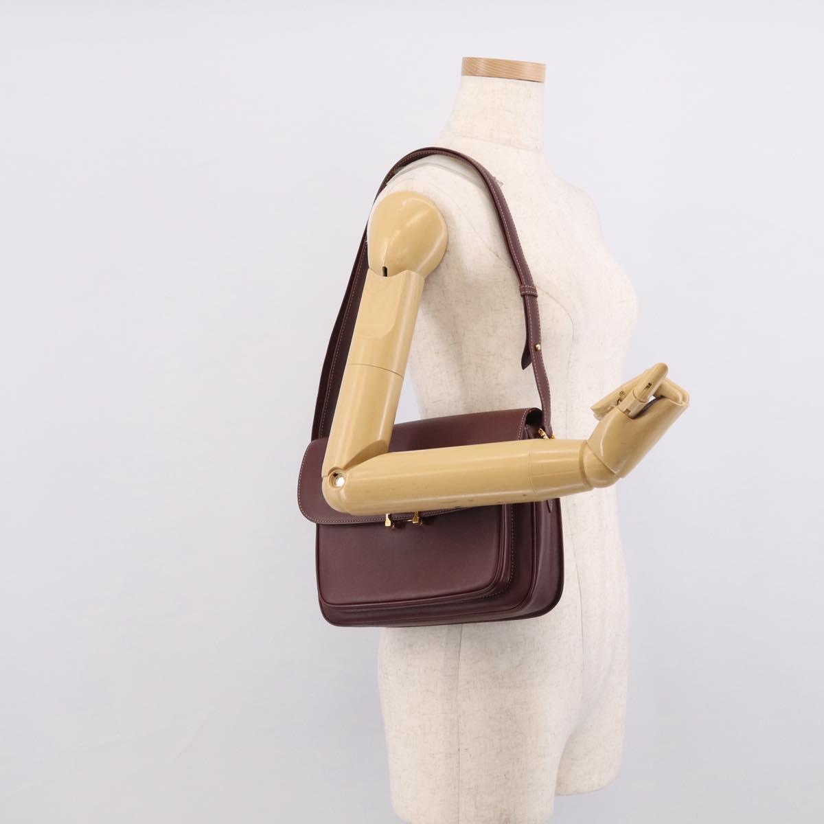 Cartier Shoulder Bag Leather Bordeaux Gold Auth ki6976V