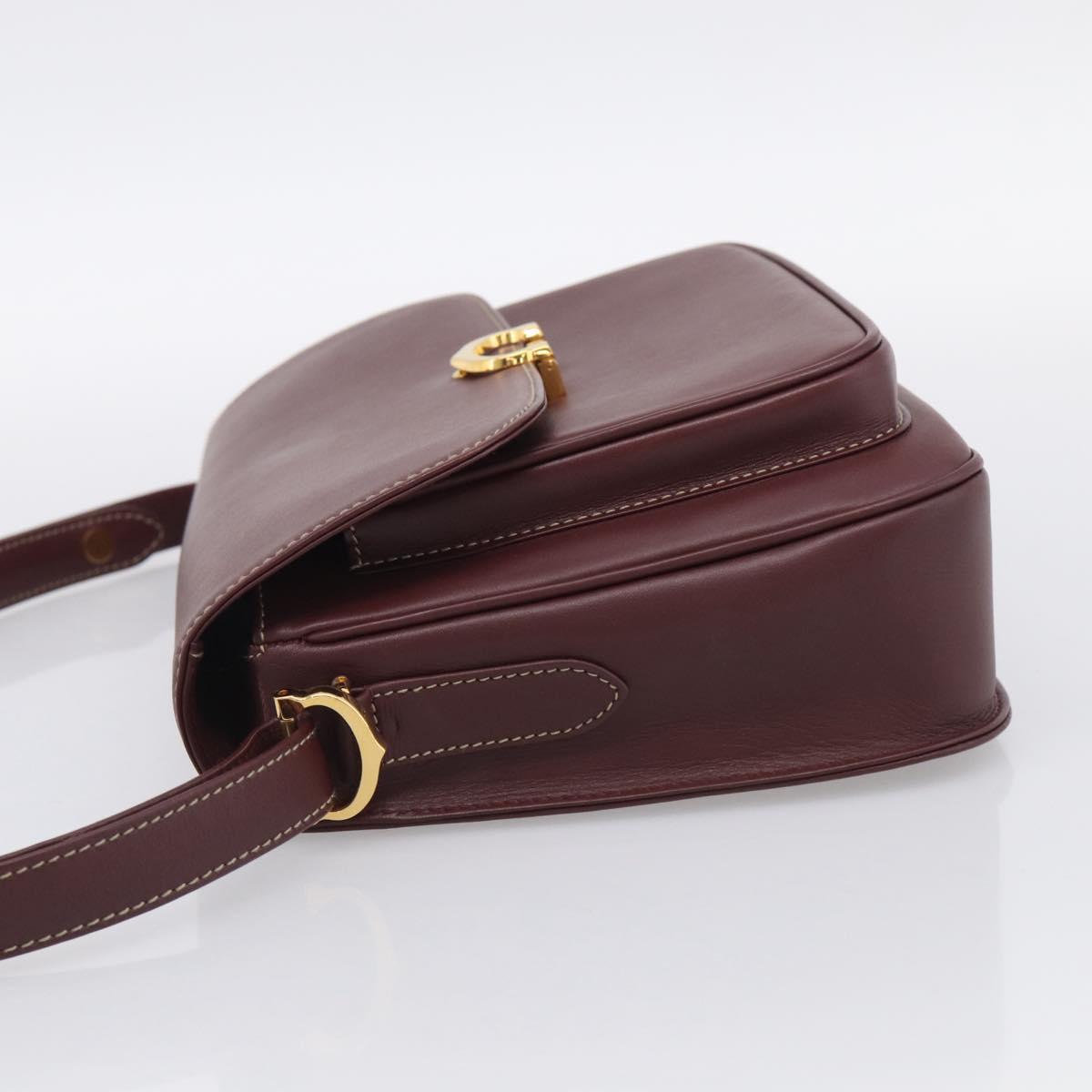Cartier Shoulder Bag Leather Bordeaux Gold Auth ki6976V