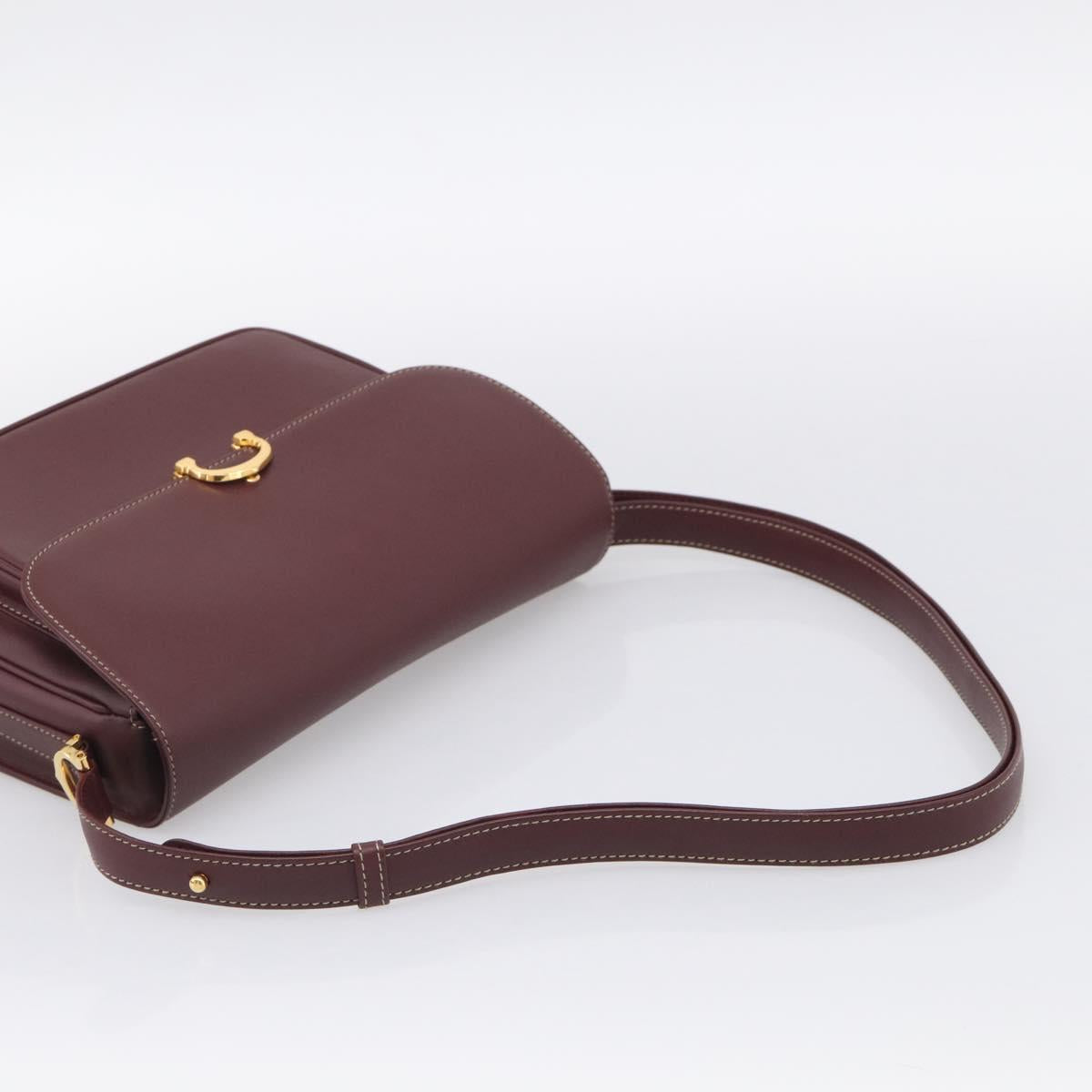 Cartier Shoulder Bag Leather Bordeaux Gold Auth ki6976V