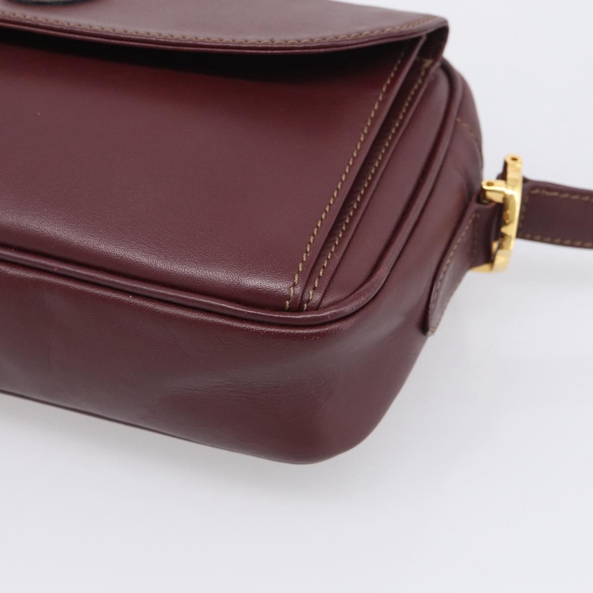 Cartier Shoulder Bag Leather Bordeaux Gold Auth ki6977