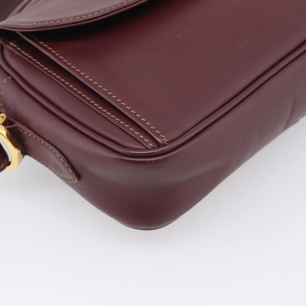Cartier Shoulder Bag Leather Bordeaux Gold Auth ki6977