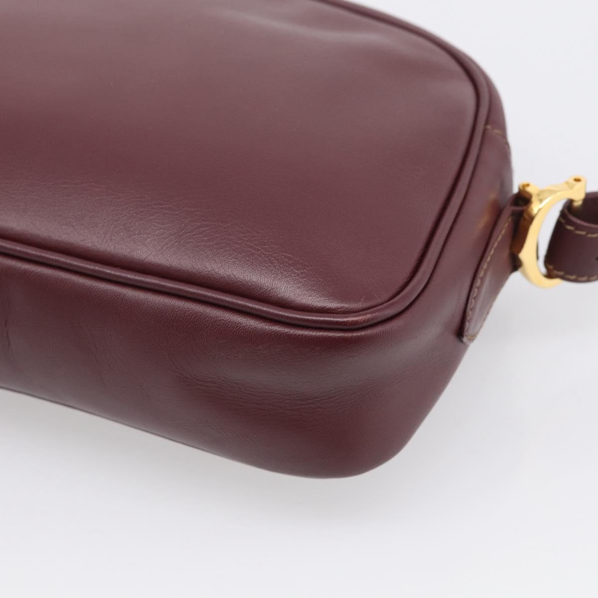 Cartier Shoulder Bag Leather Bordeaux Gold Auth ki6977