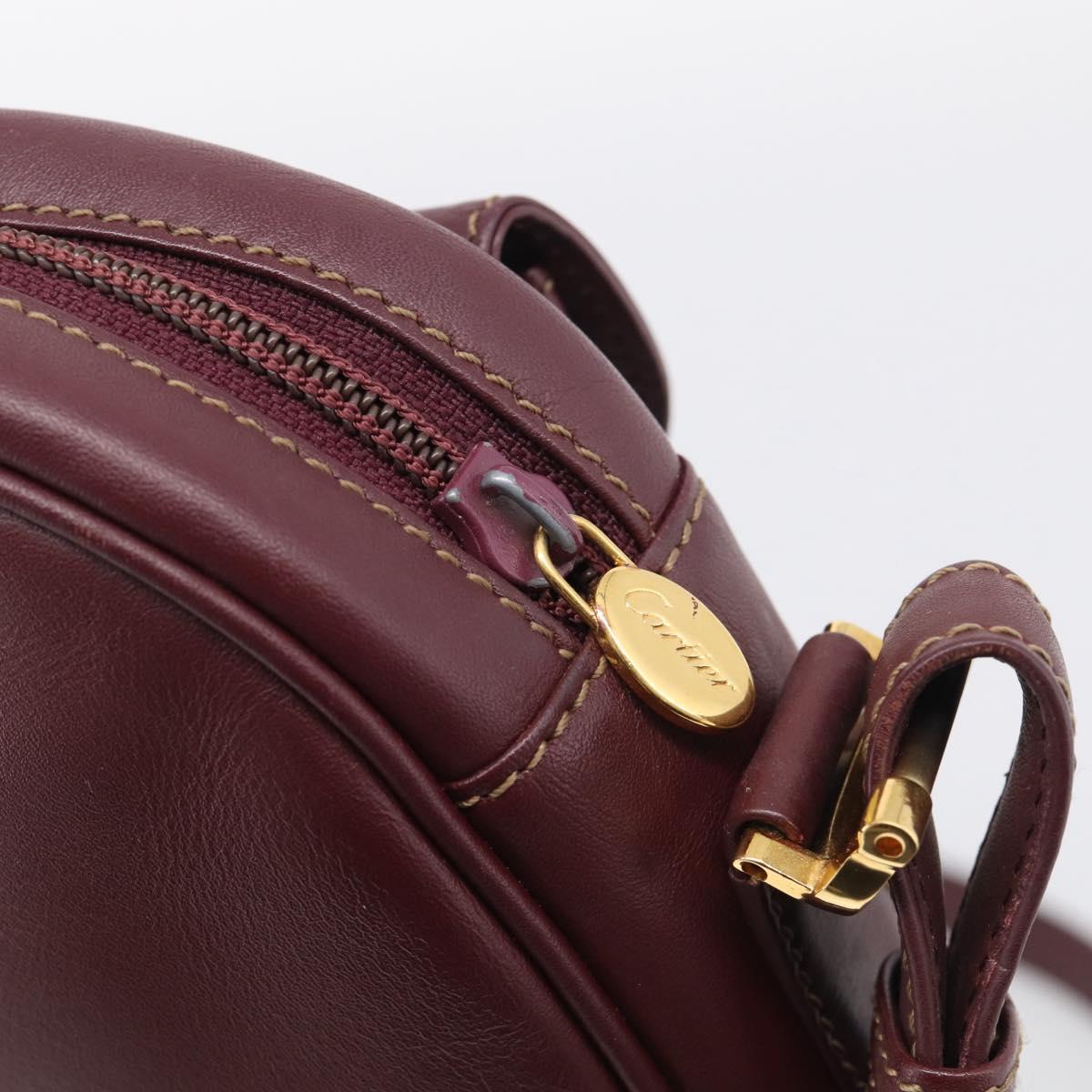 Cartier Shoulder Bag Leather Bordeaux Gold Auth ki6977