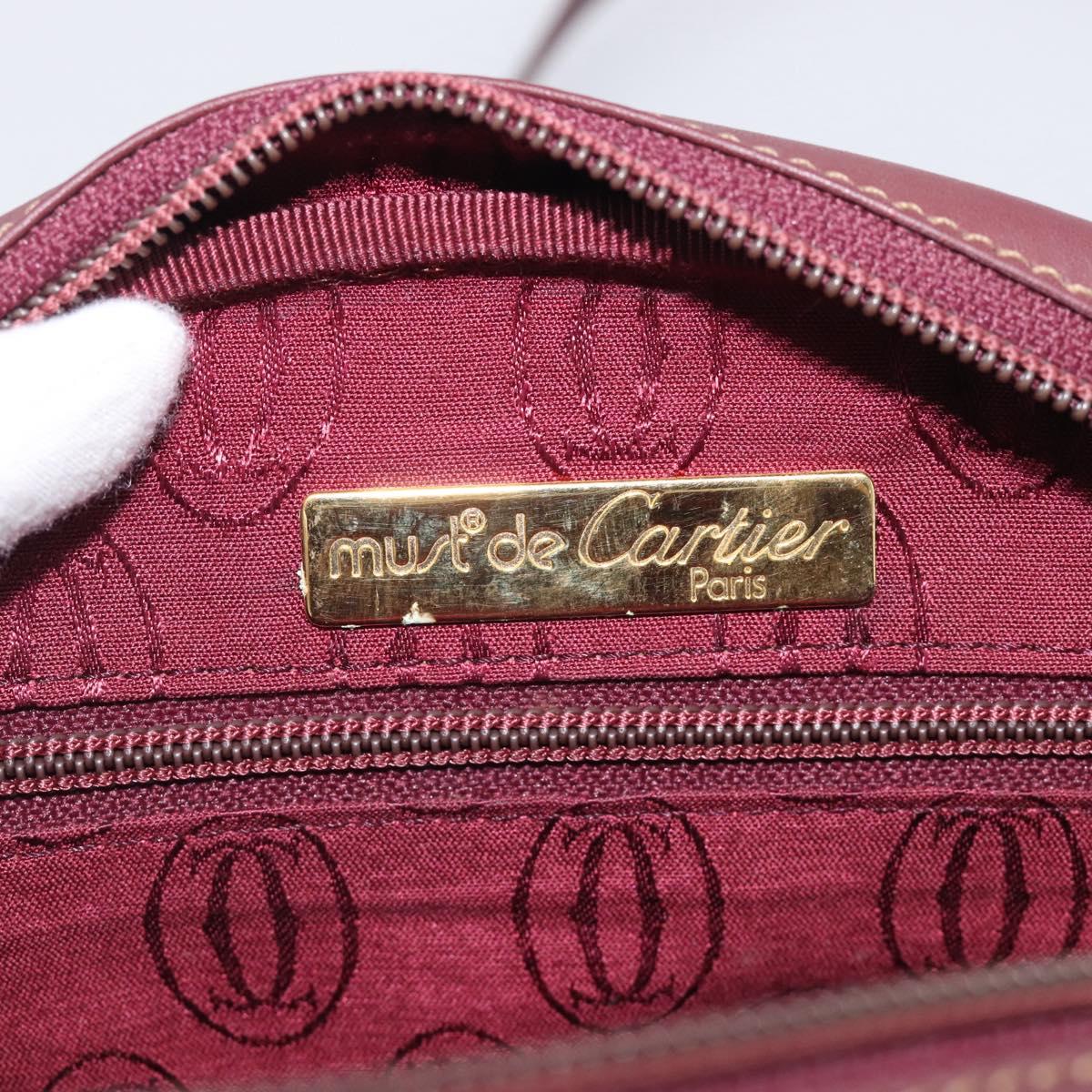 Cartier Shoulder Bag Leather Bordeaux Gold Auth ki6977