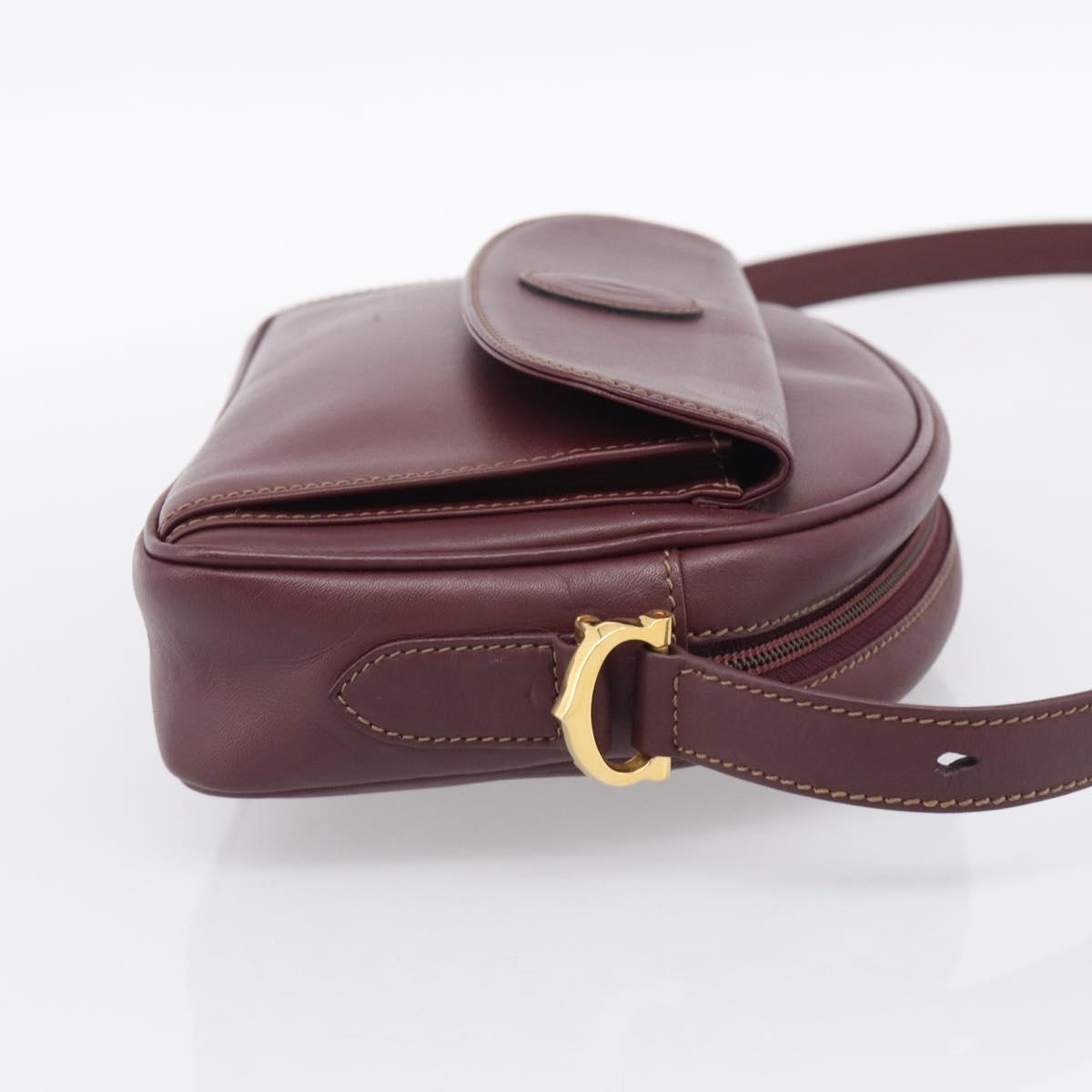 Cartier Shoulder Bag Leather Bordeaux Gold Auth ki6977