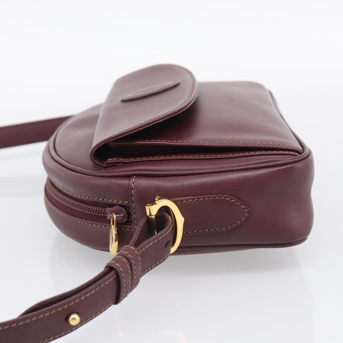 Cartier Shoulder Bag Leather Bordeaux Gold Auth ki6977