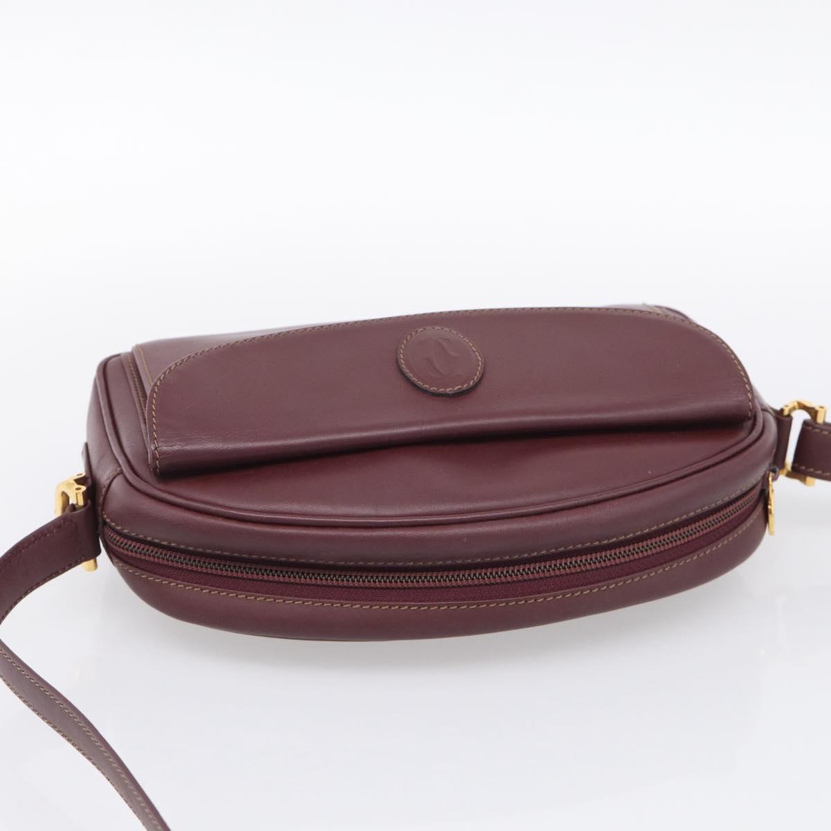 Cartier Shoulder Bag Leather Bordeaux Gold Auth ki6977