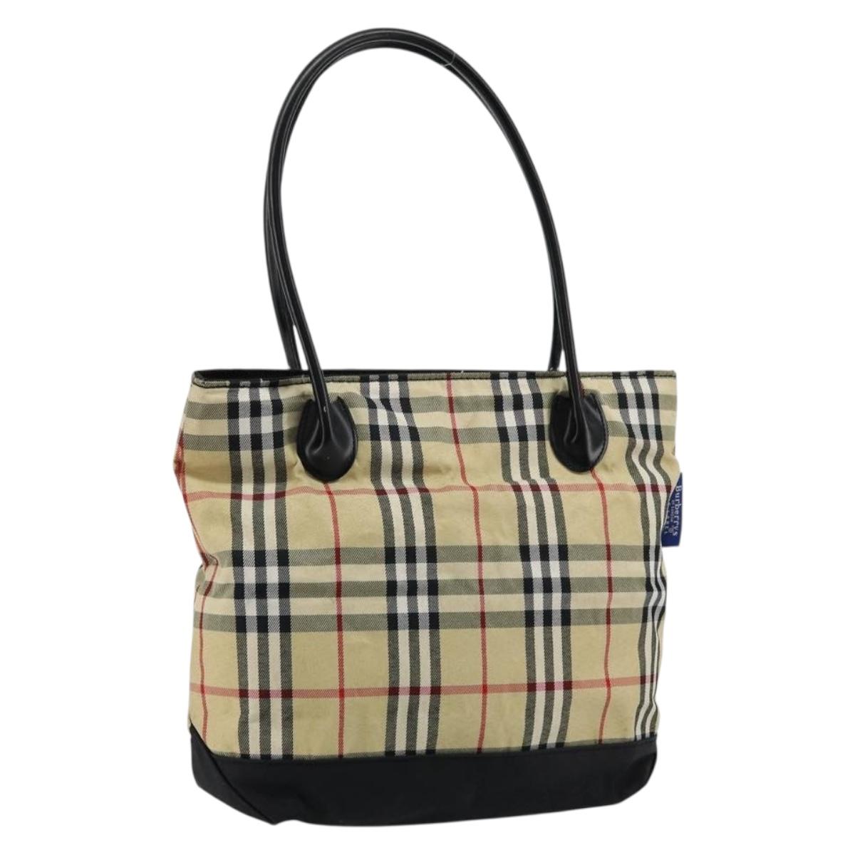 Burberrys Nova Check Blue Label Tote Bag Nylon Beige Auth kk211