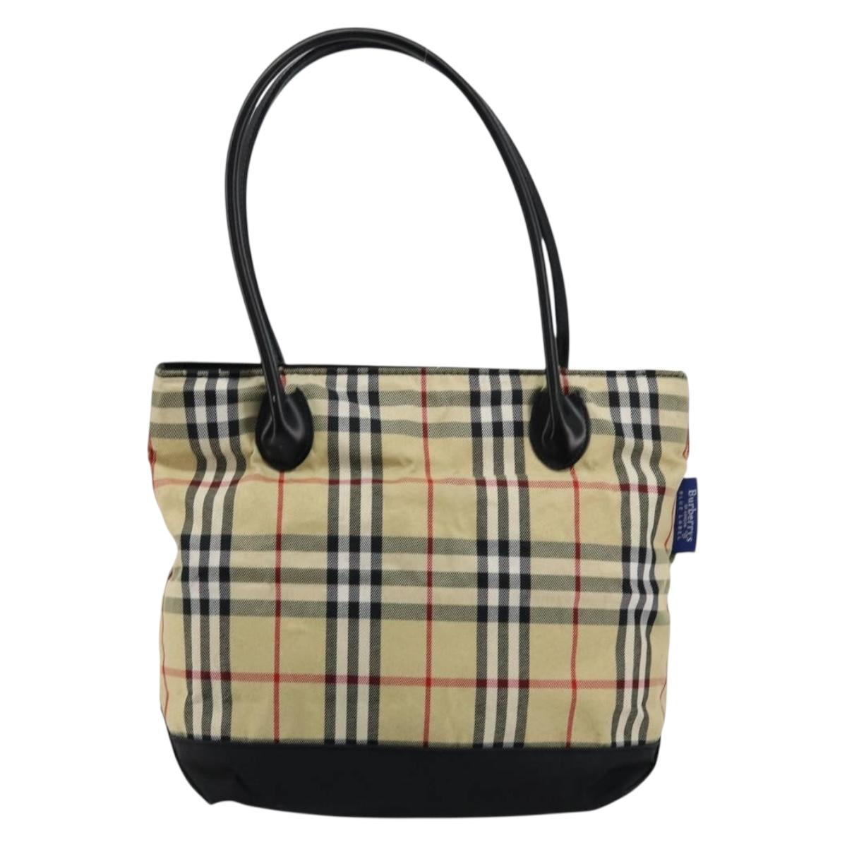 Burberrys Nova Check Blue Label Tote Bag Nylon Beige Auth kk211