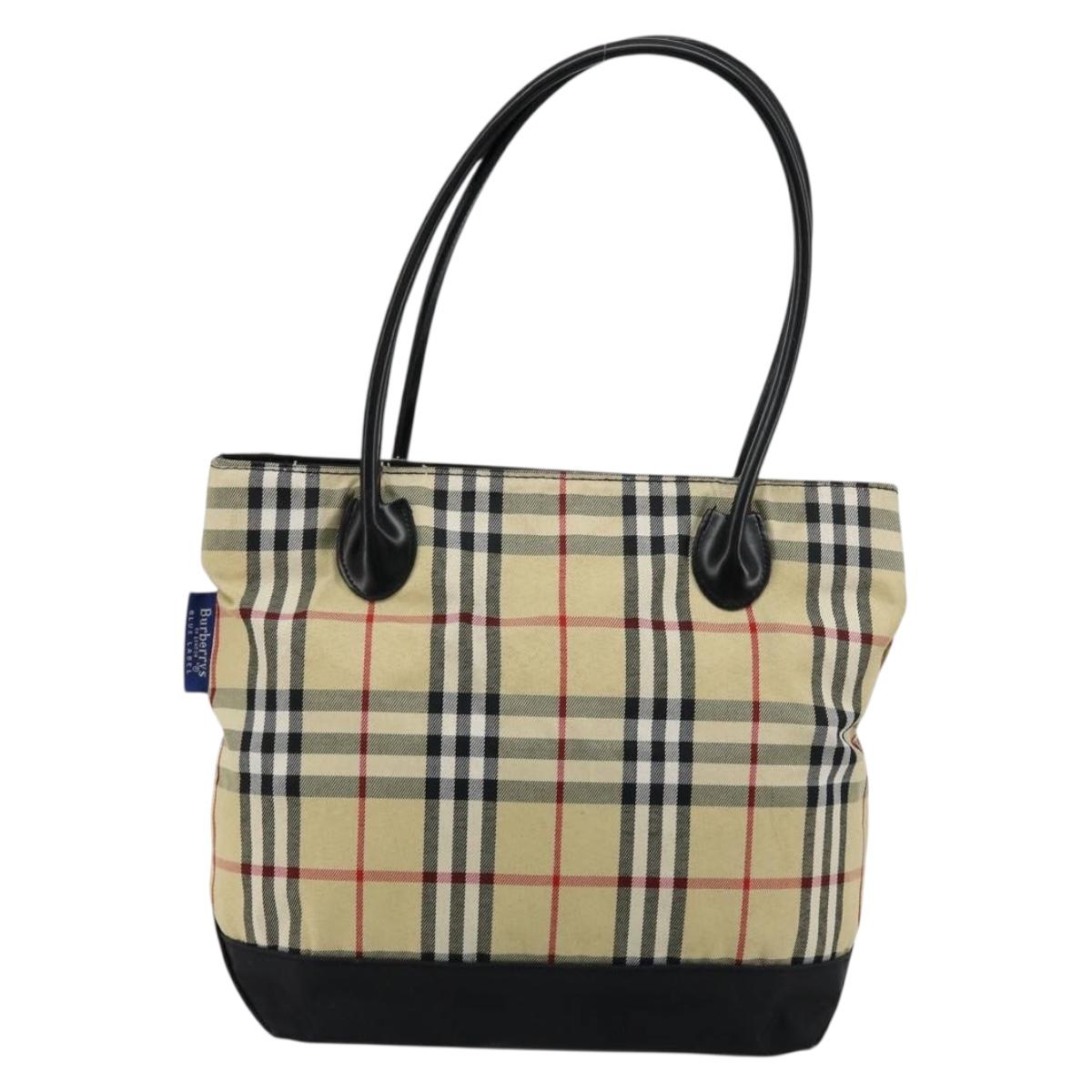 Burberrys Nova Check Blue Label Tote Bag Nylon Beige Auth kk211