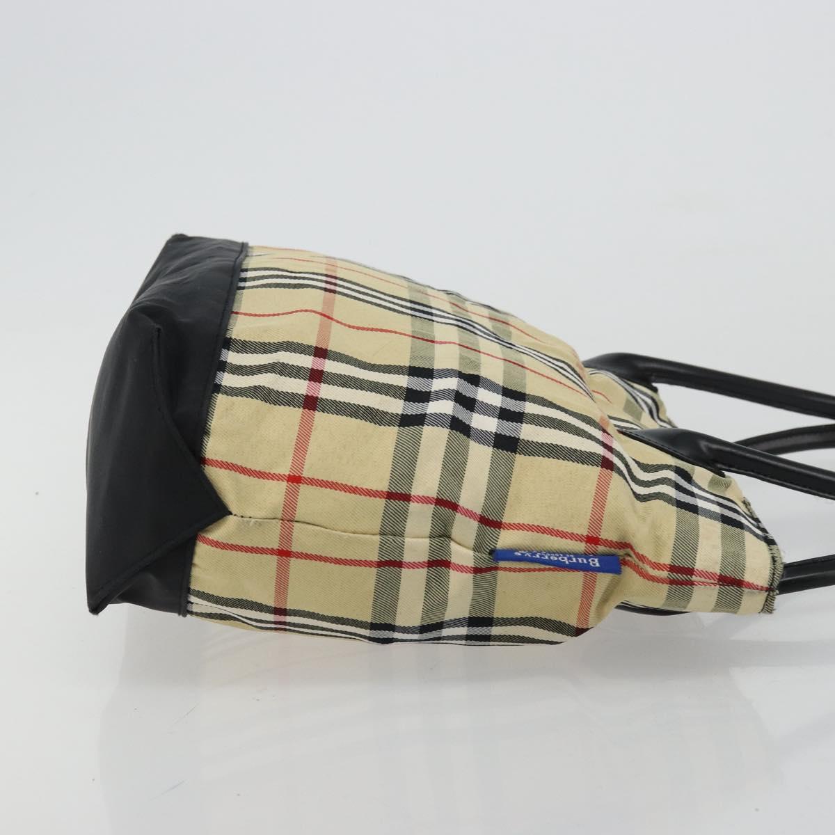 Burberrys Nova Check Blue Label Tote Bag Nylon Beige Auth kk211