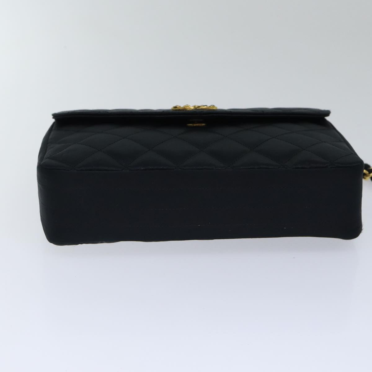 CHANEL Matelasse Stone Chain Shoulder Bag Satin Black CC Auth kk285V
