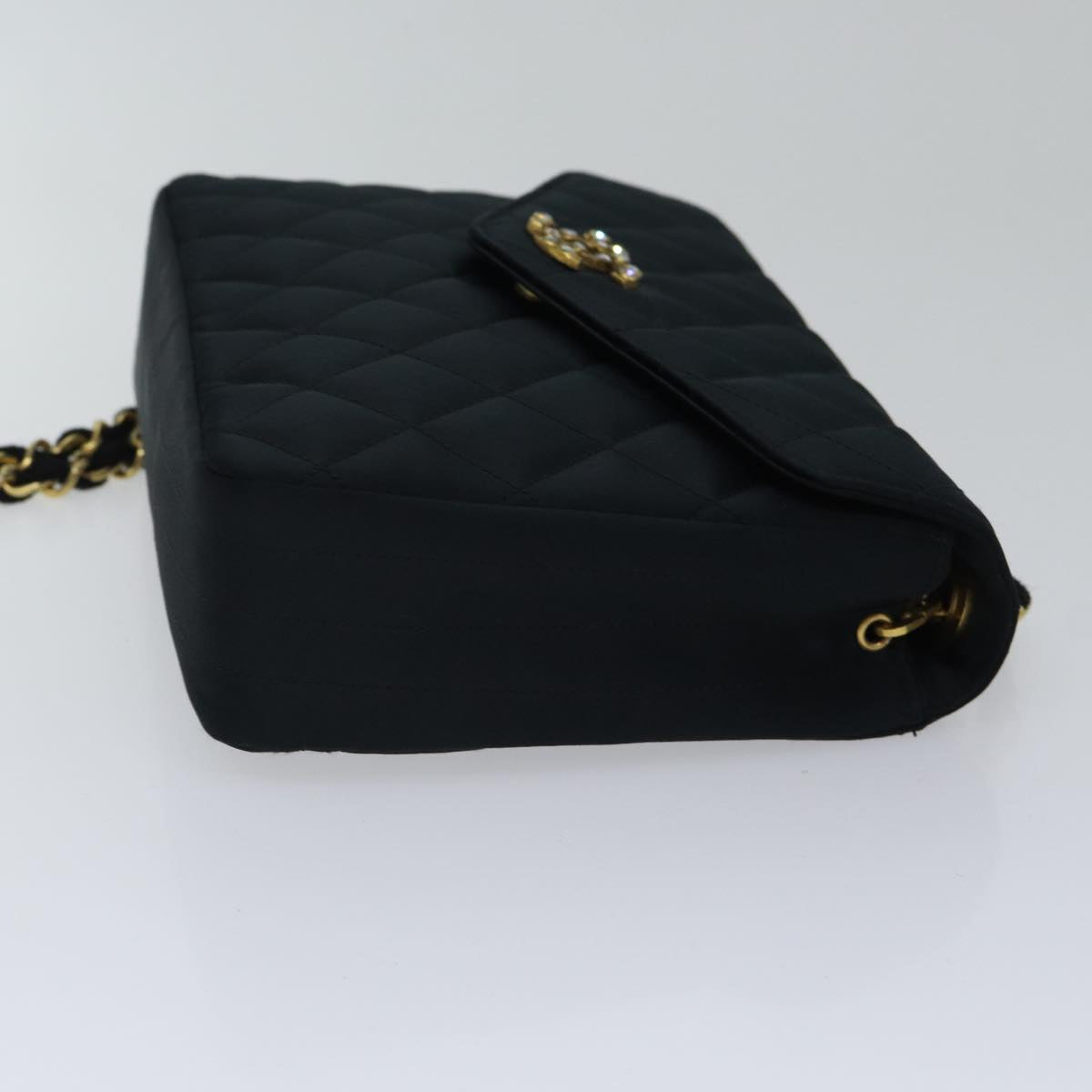 CHANEL Matelasse Stone Chain Shoulder Bag Satin Black CC Auth kk285V