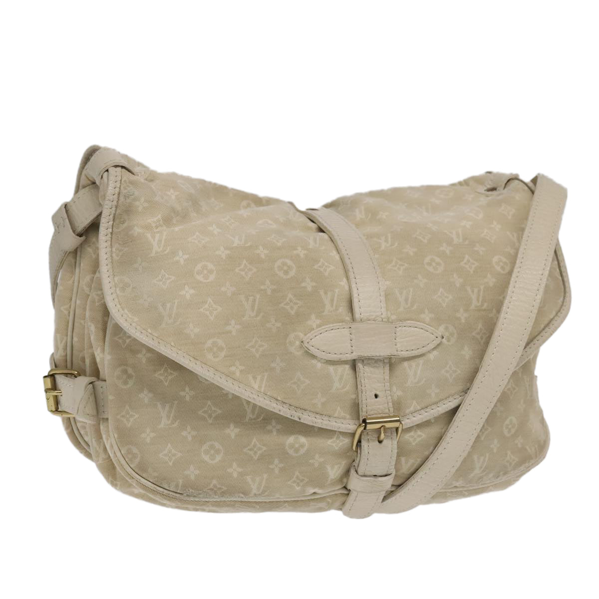 LOUIS VUITTON Monogram Mini Lin Saumur PM Shoulder Bag Ivory M95314 Auth kk368V