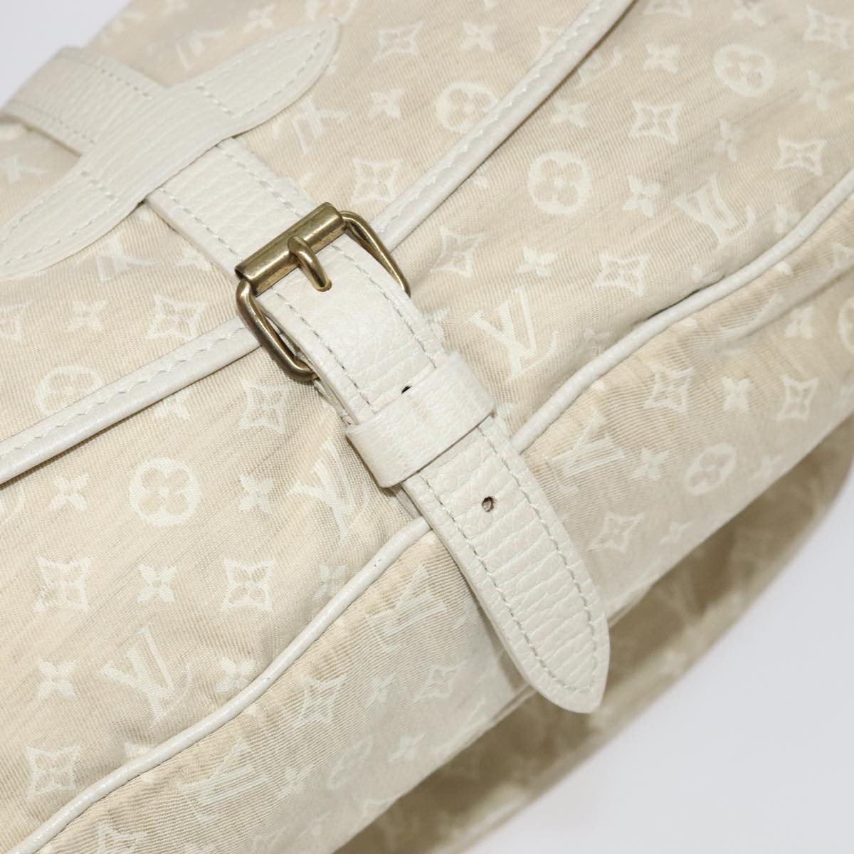 LOUIS VUITTON Monogram Mini Lin Saumur PM Shoulder Bag Ivory M95314 Auth kk368V