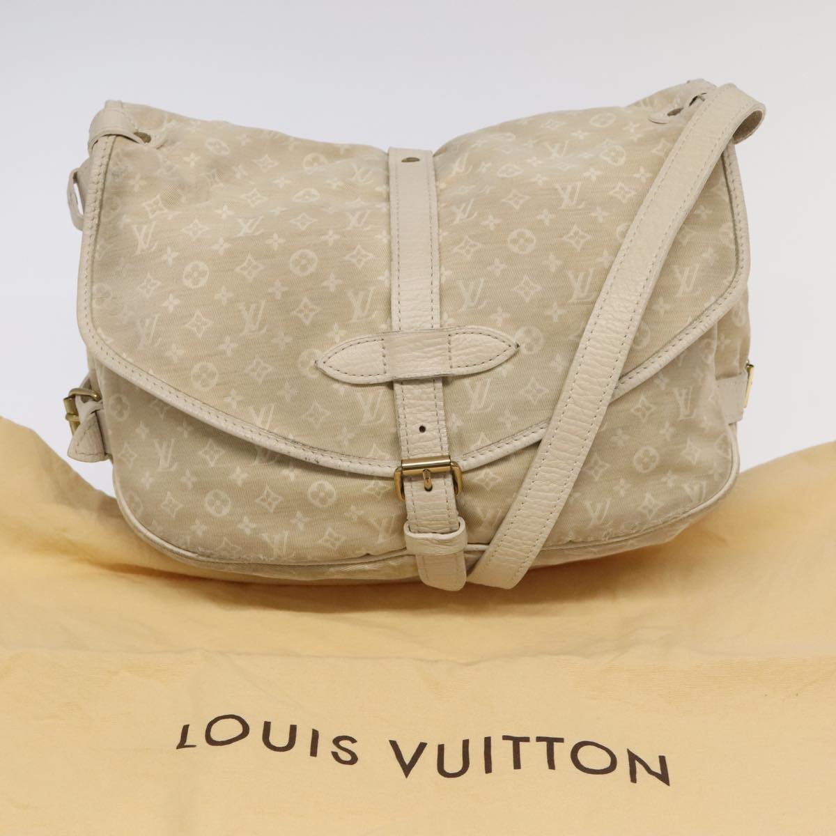 LOUIS VUITTON Monogram Mini Lin Saumur PM Shoulder Bag Ivory M95314 Auth kk368V